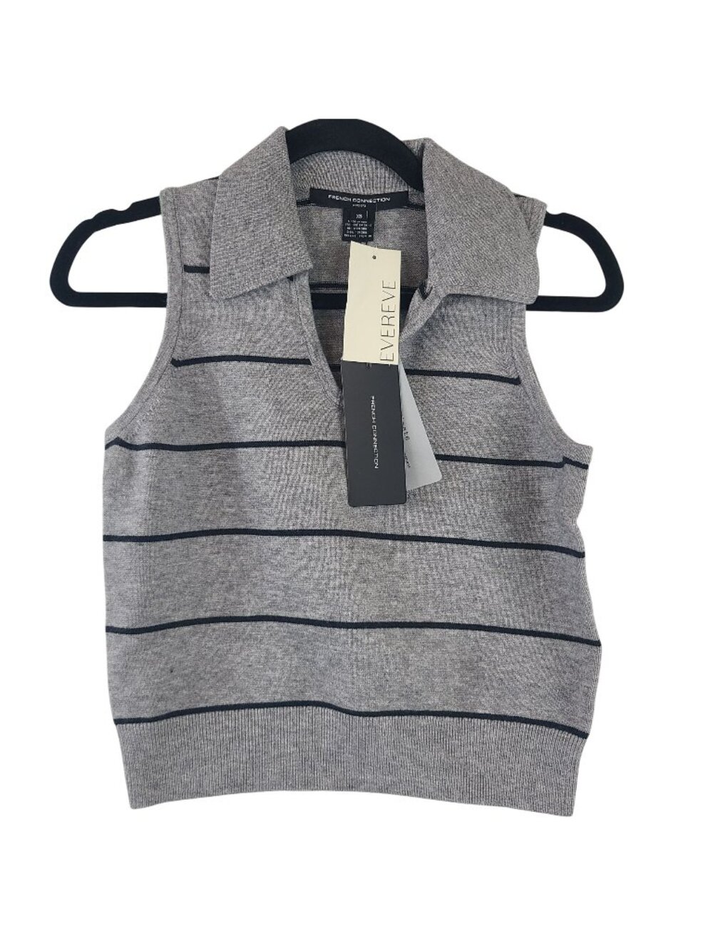 NEW French Connection Sloane Knit Collared Sleeveless Top Grey/Marine Sz XS